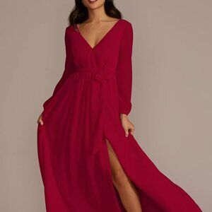 David's Bridal Apple Long Sleeve Chiffon Dress